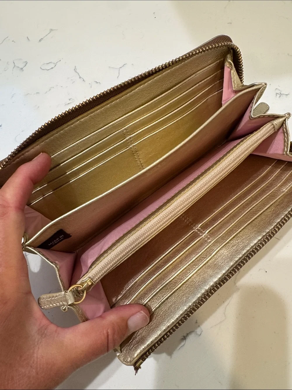 Coach Brown Monogram Wallet with Metallic Gold Trim